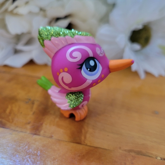 Littlest Pet Shop LPS #2340 Woodpecker Bird Pink Green Glitter Purple Eyes 2009 - Picture 3 of 11
